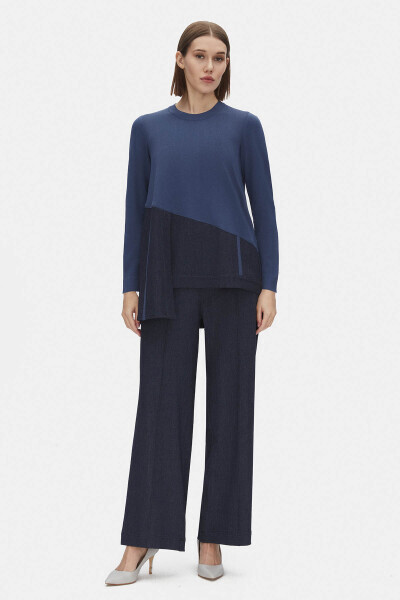 Denim Boru Paça Lacivert Pantolon - 1