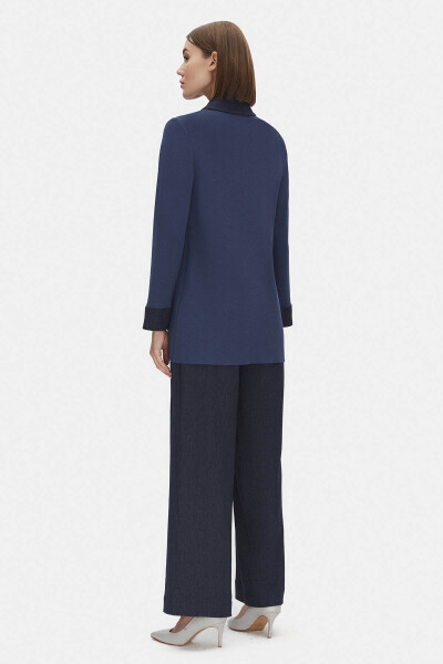 Denim Boru Paça Lacivert Pantolon - 4