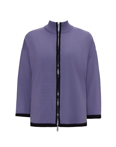 Dik Yaka Fermuarlı Triko Lilac Ceket 