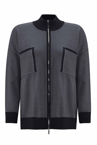 Dik Yaka Fermuarlı Cepli Triko Siyah Ceket - MISS DALIDA