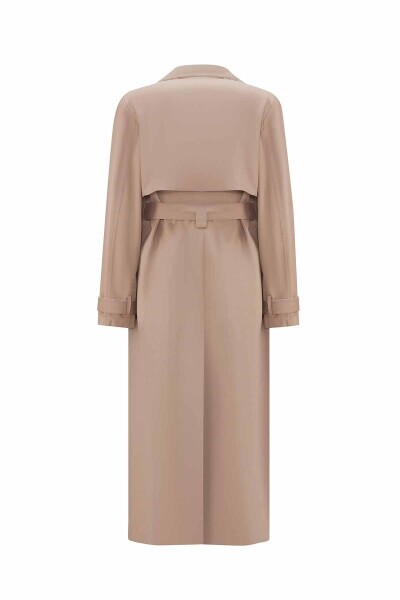 Triko Detaylı Kumaş Vizon Trençkot - 2