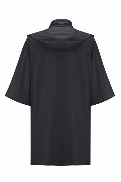 Astarı Desenli Kumaş Siyah Yağmurluk - 2