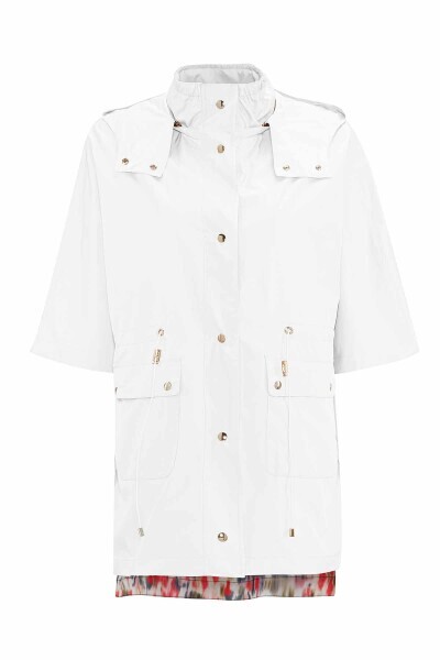 Astarı Desenli Kumaş Ekru Yağmurluk - 1