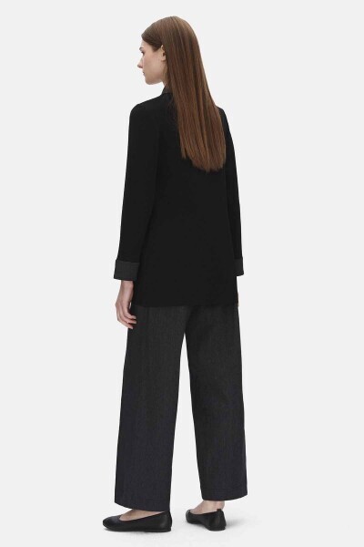 Denim Detaylı Triko Siyah Ceket - MISS DALIDA (1)