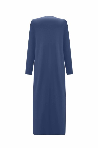 Kruvaze Düğmeli Uzun Indigo Hırka - 2