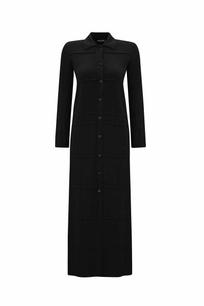 Gömlek Yaka Uzun Triko Siyah Hırka - MISS DALIDA