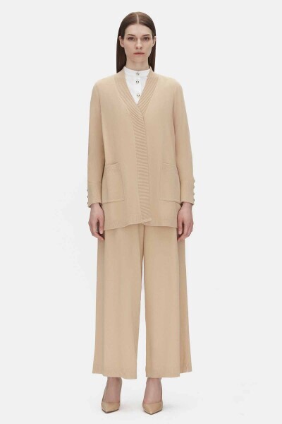 Touch Me Düz Renk Triko Camel Hırka 