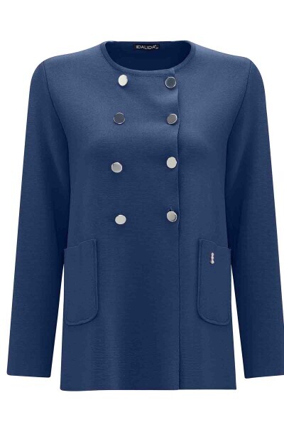 Kruvaze Düğmeli Kısa Lacivert Hırka - MISS DALIDA