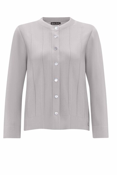 Düz Renk Düğmeli Açık Gri Hırka - 1