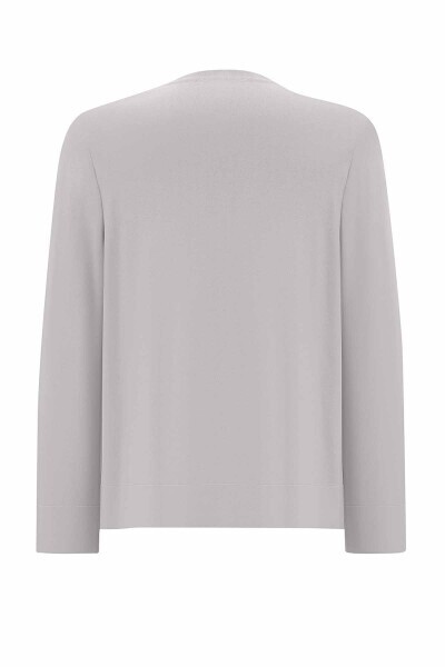 Düz Renk Düğmeli Açık Gri Hırka - 2