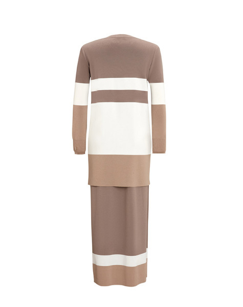 Kruvaze Yaka Ceket Elbise Vizon Takım - 2