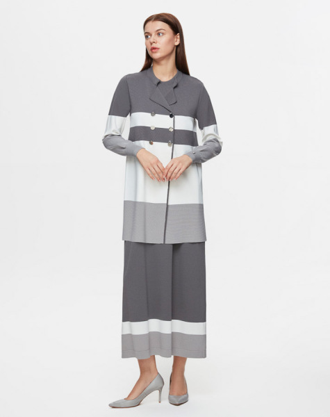 Kruvaze Yaka Ceket Elbise Antrasit Takım 