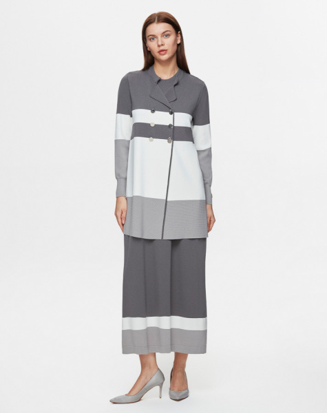 Kruvaze Yaka Ceket Elbise Antrasit Takım - 2