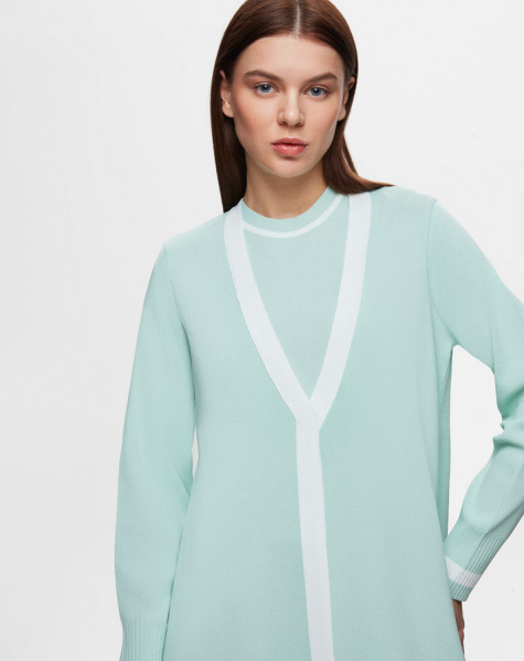 T25Y-0003 Classic Cardigan Tunic Set with Color Stripes - 1