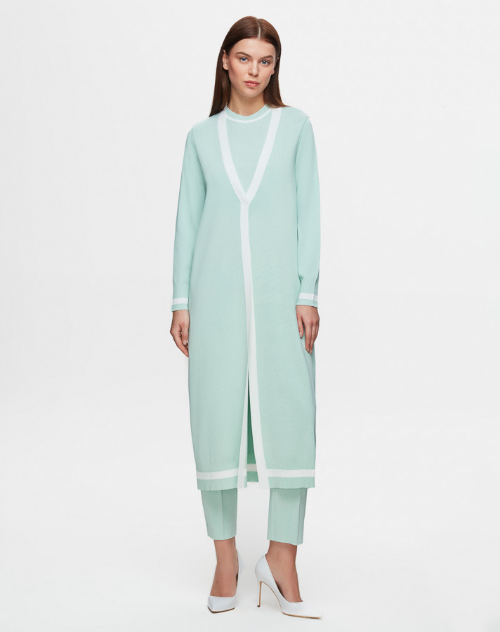 T25Y-0003 Classic Cardigan Tunic Set with Color Stripes - 2