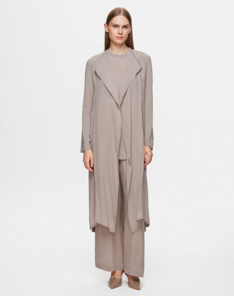 Şal Yaka Cupro Triko Hırka Tunik Vizon Takım - Miss Dalida