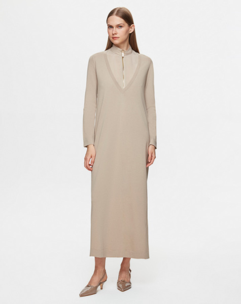  T25Y-0010 Zipper Collar Knitwear Dress - 1