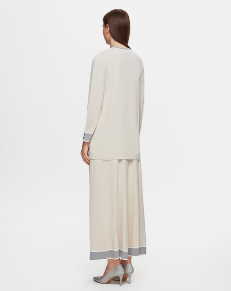 Ucu Renk Şeritli Triko Kloş Sand Etek - 2