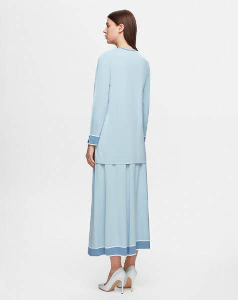 Ucu Renk Şeritli Triko Açık Mavi Kloş Etek - 2