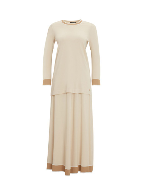 Ucu Renk Şeritli Triko Kloş Butter Etek - 1