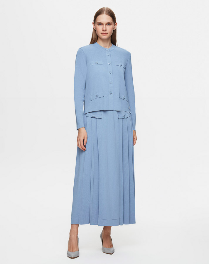 T25Y-2006 Buttoned Front Pocket Flap Knitwear Flared Skirt - 1