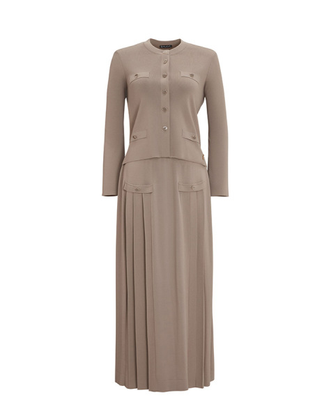 T25Y-2006 Buttoned Front Pocket Flap Knitwear Flared Skirt - 7