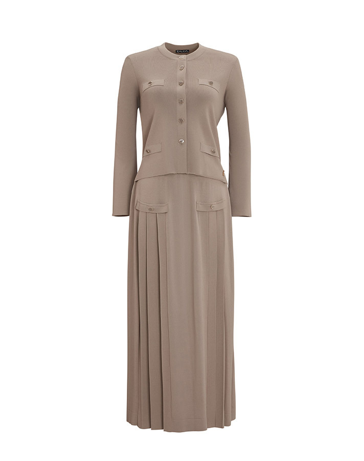 T25Y-2006 Buttoned Front Pocket Flap Knitwear Flared Skirt - 7