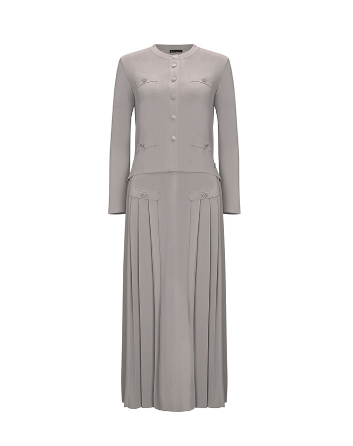 T25Y-2006 Buttoned Front Pocket Flap Knitwear Flared Skirt - 9