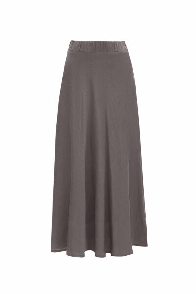 Düz Renk Keten Kloş Antrasit Etek 