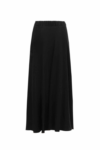 Düz Renk Keten Kloş Siyah Etek - Miss Dalida