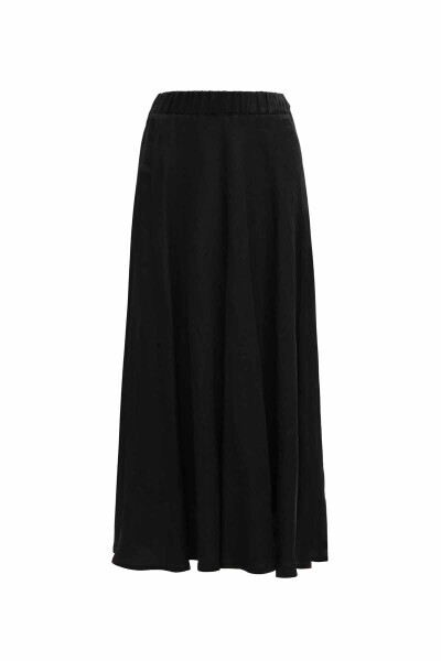 Düz Renk Keten Kloş Siyah Etek - Miss Dalida (1)