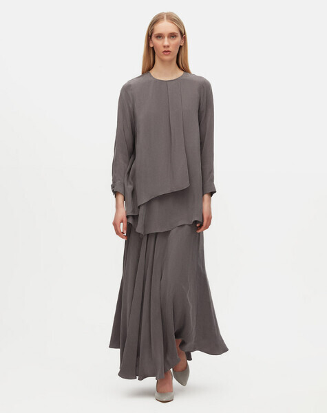 Verev Kesim Cupro Kloş Antrasit Etek 