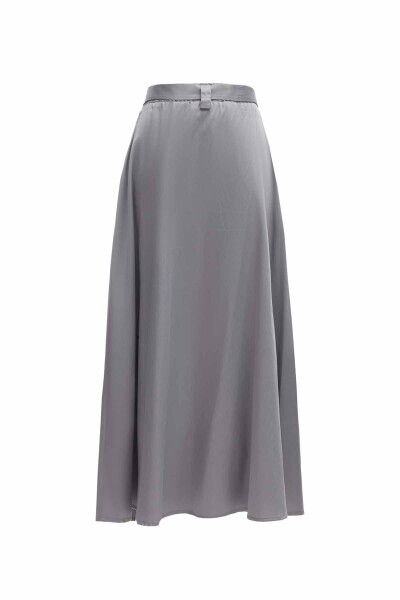 Beli Kuşaklı Rahat Kesim Kumaş Gri Etek - 2