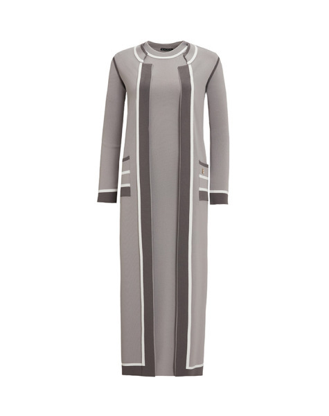 Renk Detaylı Kolsuz Triko Gri İç Elbise 