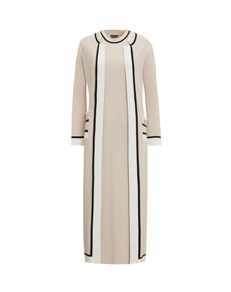 Renk Detaylı Kolsuz Triko Taş Rengi Elbise - 1