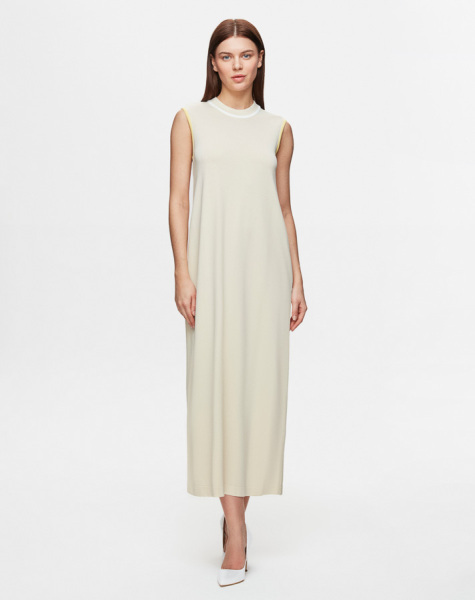 Renk Detaylı Kolsuz Triko Sarı Elbise 