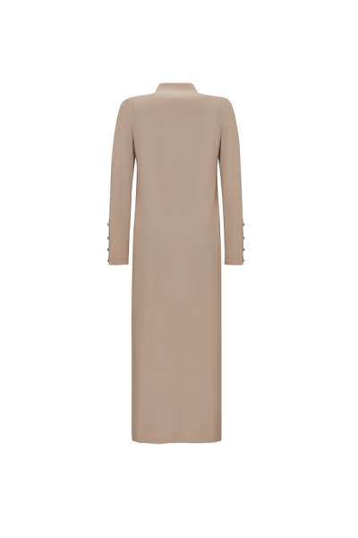 Dik Yaka Düğme Detaylı Taş Rengi Elbise - 2