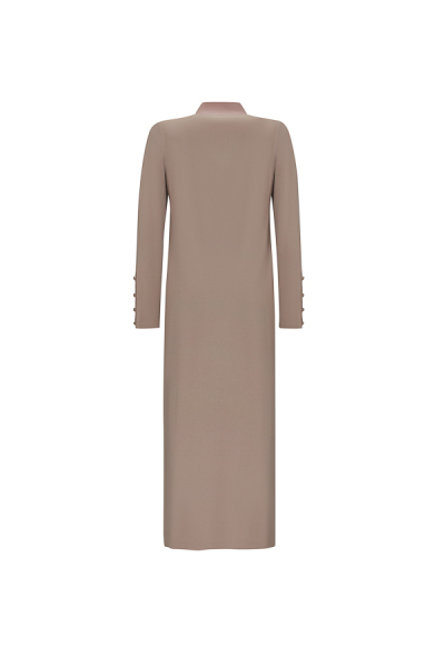 Dik Yaka Düğme Detaylı Vizon Elbise - 2