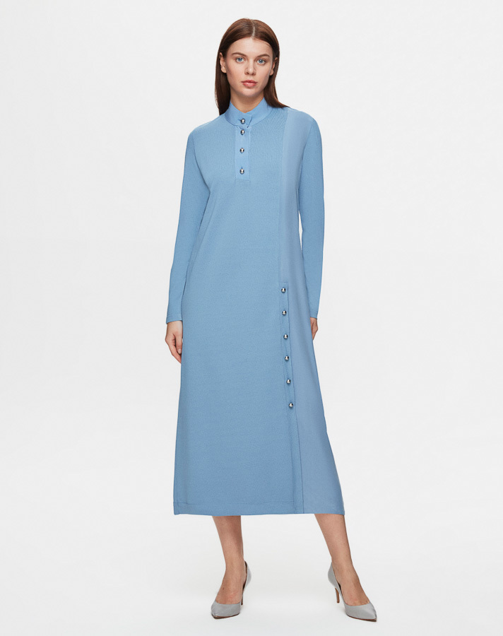 T25Y-4023 High Collar Button Detailed Dress - 2