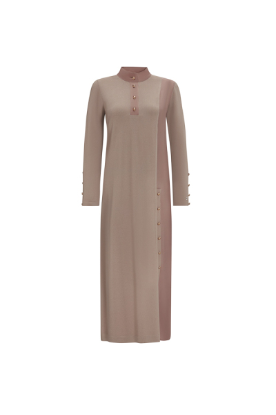 T25Y-4023 High Collar Button Detailed Dress - 6