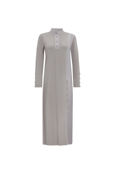T25Y-4023 High Collar Button Detailed Dress - 8