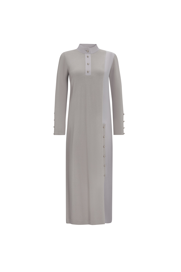 T25Y-4023 High Collar Button Detailed Dress - 8