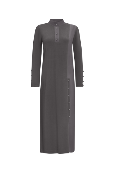 T25Y-4023 High Collar Button Detailed Dress - 10