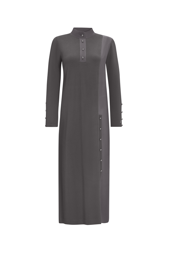 T25Y-4023 High Collar Button Detailed Dress - 10