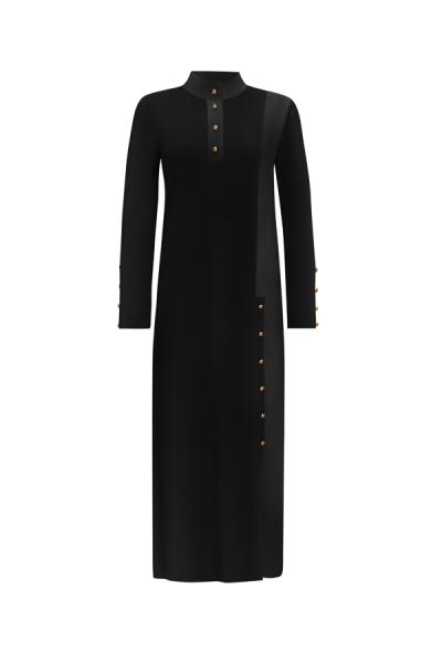 T25Y-4023 High Collar Button Detailed Dress - 12
