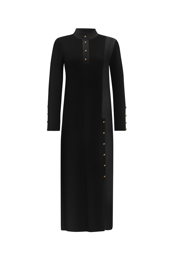 T25Y-4023 High Collar Button Detailed Dress - 12