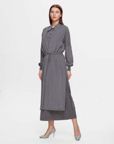 Gömlek Yaka Düğmeli Kolsuz Antrasit Elbise - 1