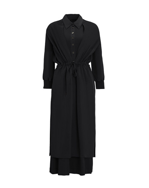 Gömlek Yaka Düğmeli Kolsuz Siyah Elbise 