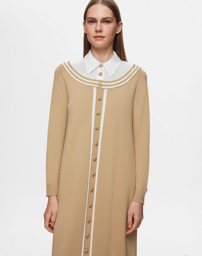 T25Y-4038 Poplin Shirt Collar Detailed Knitwear Dress - 1