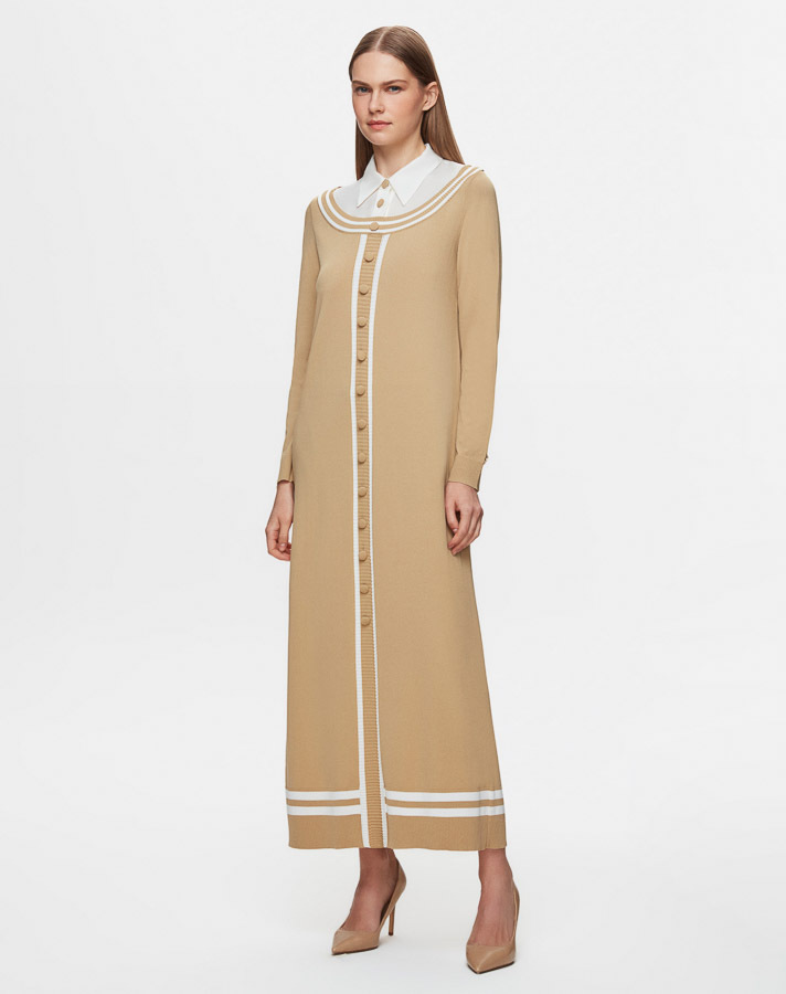 T25Y-4038 Poplin Shirt Collar Detailed Knitwear Dress - 2